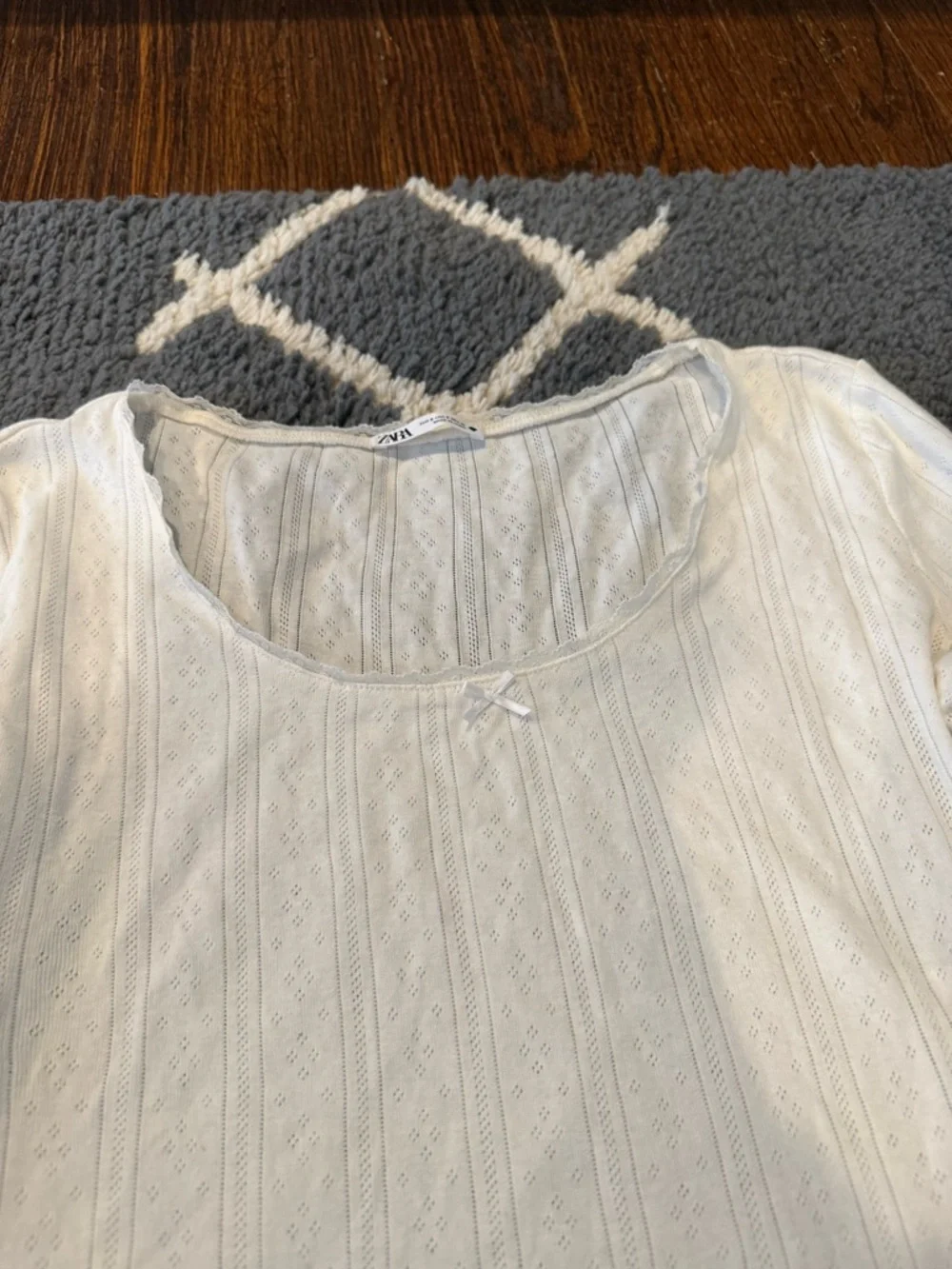Zara White Pointelle Long Sleeve